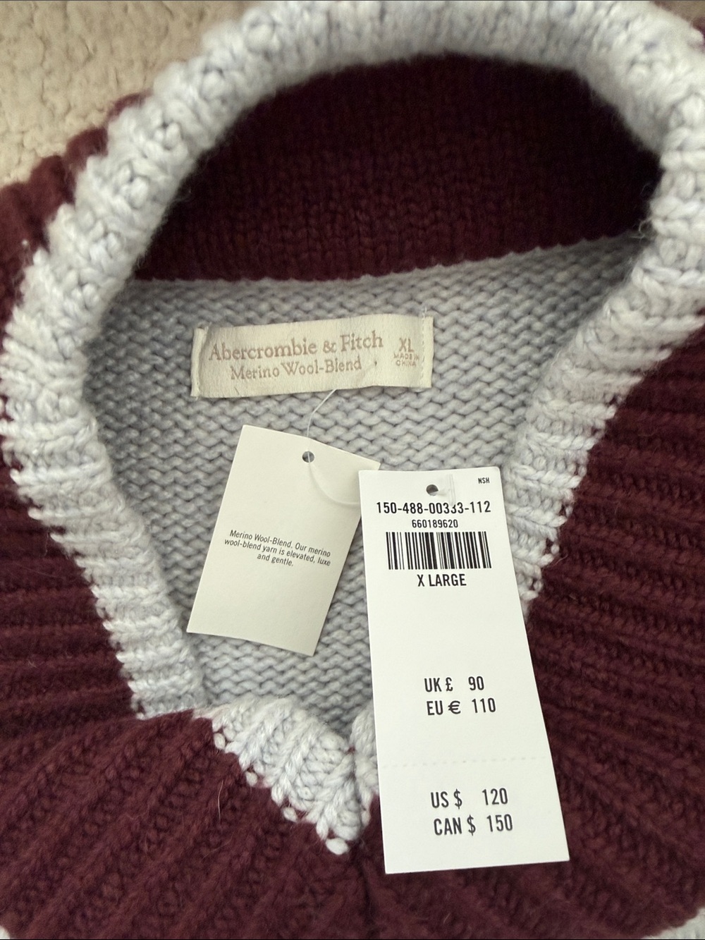 ABERCROMBIE & FITCH
Merino Wool-Blend Contrast V-Neck Sweater Size XL NWT - Picture 3 of 10